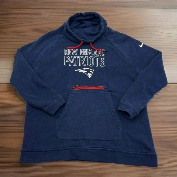 New England Patriots Nike Cow Neck Sweatshirt Men’s L Blue NFL Pullover w Pocket - Picture 1 of 7